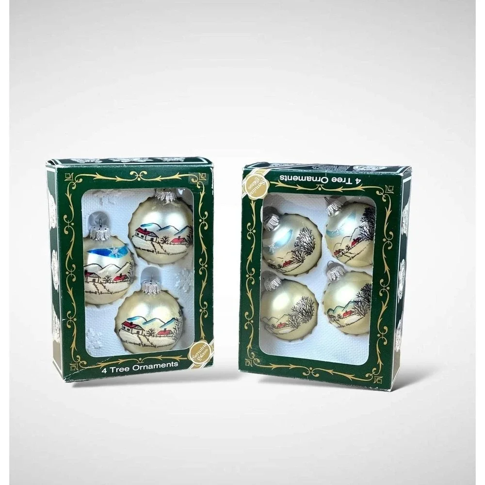 7‎ West Germany Kuglegruss Glass Christmas Ornaments Painted Winter Scene